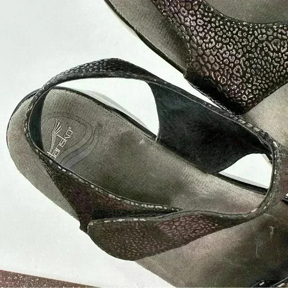 Dansko sonnet shimmer sandals 38 7.5-8 black silver orthopedic mermaid core - Picture 10 of 13